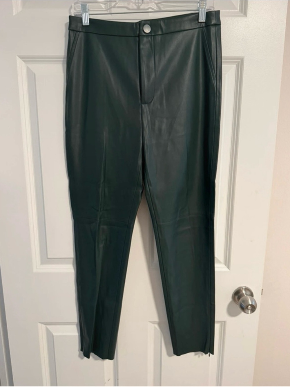 Zara dark green Faux Leather Pants - zipper at ankles